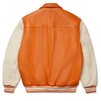 Sp5der Orange Leather Varsity Jacket'
