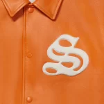 Sp5der Orange Leather Varsity Jacket';